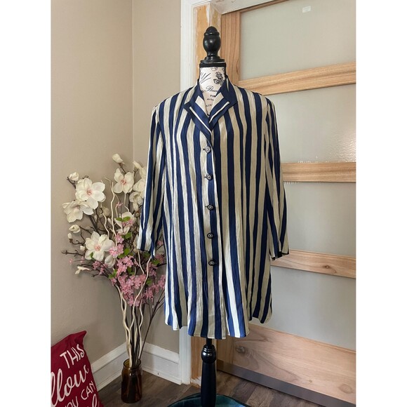 Michael Blake Vintage Dress Shirt Button-down Long Tunic Blouse Striped - Picture 1 of 10